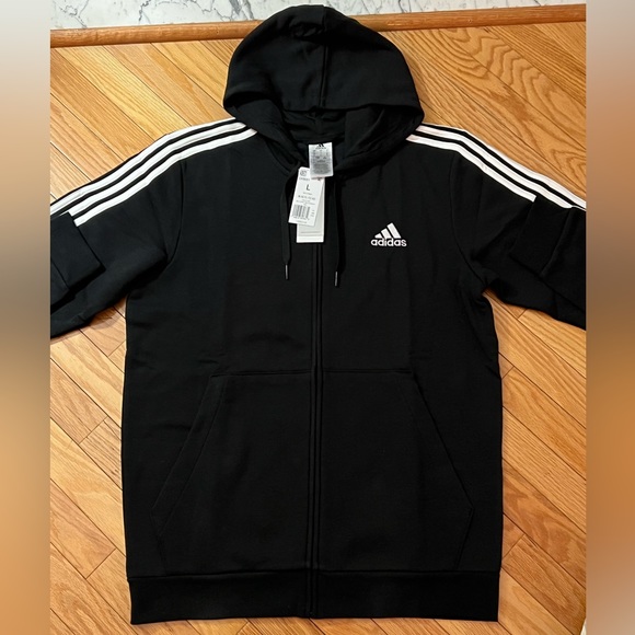 adidas Shirts Adidas Mens Hoodie Zip Up Black White Large Poshmark